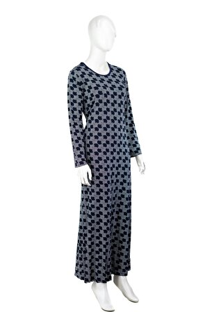 Kadın Viskon Kumaş Klasik Boydan Anne Elbise Sanat Desenli Uzun Kollu Tam Kalıp Likralı