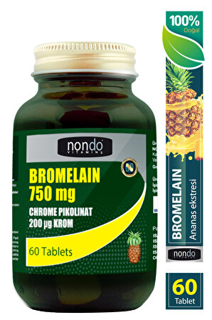 Bromelain 750mg Krom Pikolinat 60 Tablet Bromelian Ananas Özü Krom C Vitamini B12 Vitamini