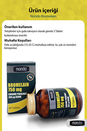 Bromelain 750mg Krom Pikolinat 60 Tablet Bromelian Ananas Özü Krom C Vitamini B12 Vitamini