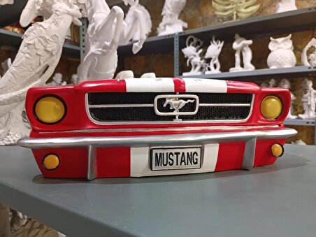 Ford Mustang Duvar Araba Tamponu Kırmızı Biblo/ Duvar Objesi 48*18 cm
