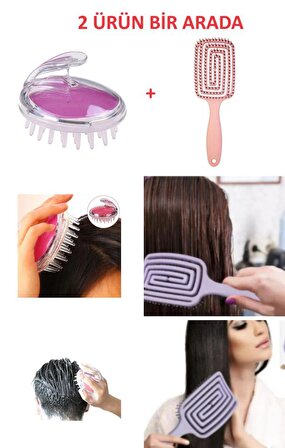 Üç Boyutlu 3D Saç Tarak + Saç Masaj Şampuan Tarağı 2 Ürün Bir Arada Saç Bakım Seti