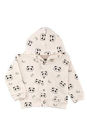 Sevimli Panda Baskılı Unisex Bebek Çocuk 3'lü Kapşonlu Takım - %100 Pamuk, Çıtçıtlı ve Body