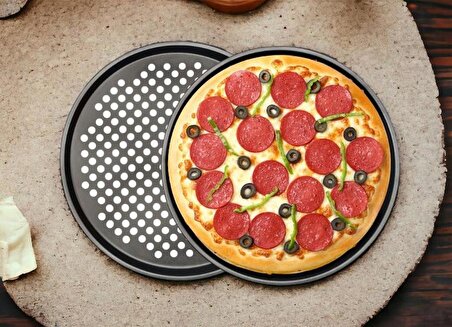 Pizza Pişirme Tepsisi 31 cm Yanmaz Ve Yapışmaz Pizza Pan Oval Delikli Fırın Tepsisi 