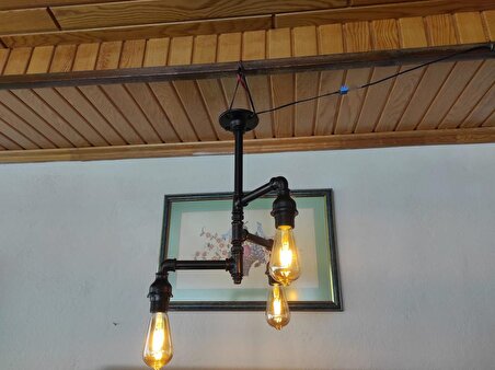 3 Başlıklı Endüstriyel Tasarım Vintage Tavan Lambası Retro Tasarım Rustik Avize Borulardan Lamba