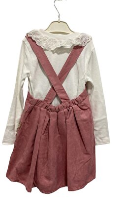 uğurböceğiçocuk Dantel Yakalı Askılı Kız Çocuk Süet Elbise 2626