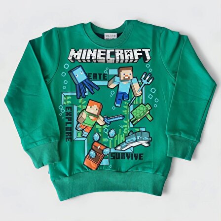 Minecraft Yeşil Renkli Erkek Çocuk Giyim Seti