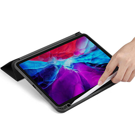 Smcase Apple iPad 10.2 8.Nesil Kılıf Standlı Kalem Bölmeli Arkası Şeffaf nt11  Nano  Kalem