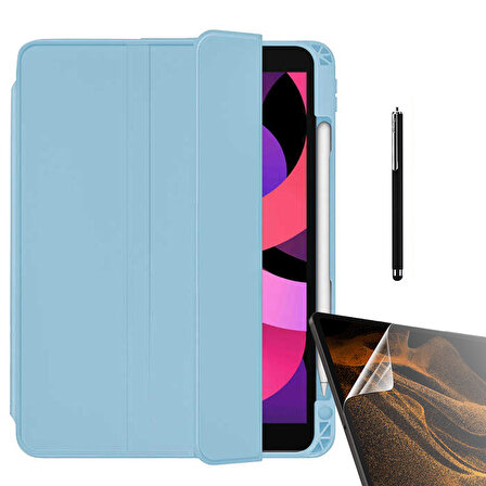 Smcase Apple iPad Pro 12.9 2021 5.Nesil Kılıf Standlı Kalem Bölmeli Arkası Şeffaf nt22  Nano  Kalem
