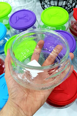 Kapaklı Cam Yoğurt Saklama Kabı 750cc Renkli Yoğurt kabı