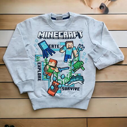 Minecraft Gri Renkli Erkek Çocuk Giyim Seti
