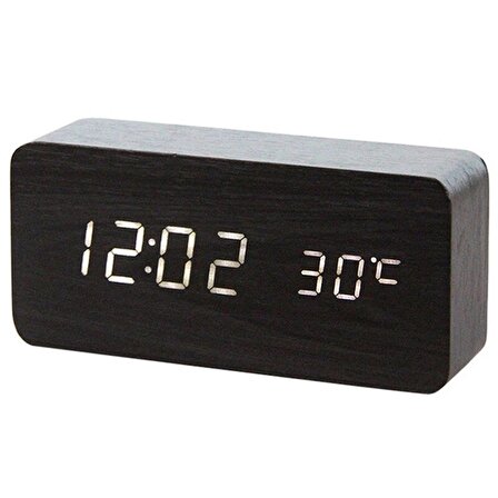 Valkyrie  Ahşap Alarmlı Masa Saati Sıcaklık Göstergeli Beyaz LED