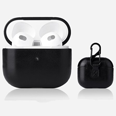 Smcase Apple Airpods Uyumlu 3.Nesil Kılıf Kancalı Suni Deri Silikon SF9