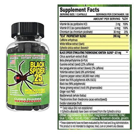 Cloma Pharma Black Spider Thermogenic Fat Burner yağ yakıcı100 kapsül