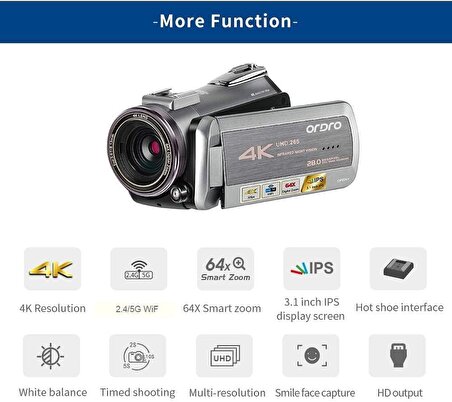 ORDRO AZ50 4K Kamera Dijital Zoom Video Kamera, Gece Görüşü
