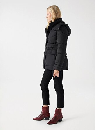 Siyah Kadın Dik Yaka Mont PUFFER JACKET WITH BELT 21006873