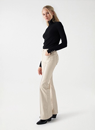 Kırık Beyaz Kadın Normal Bel Pantolon LEATHER EFFECT DESTINY PUSH-UP FLARE TROUSERS 21006902