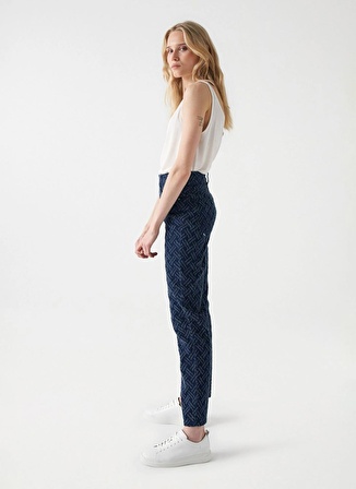 Koyu Mavi Kadın Yüksek Bel Mom Fit Denim Pantolon JACQUARD TRUE TROUSERS 21007036