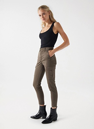 Koyu Yeşil Kadın Yüksek Bel Cropped Fit Denim Pantolon FAITH PUSH IN CARGO TROUSERS 21007052