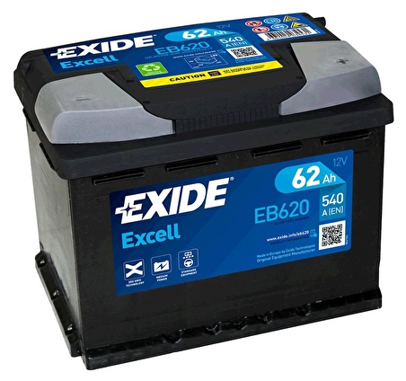 Exide 12V 62 Ah 540Cca EB620 Excell 60 Ah Kutusu