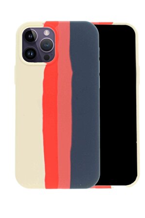 iPhone 13 Pro Max Leke Tutmaz Rainbow Desenli içi Kadife Kırmızı Kılıf