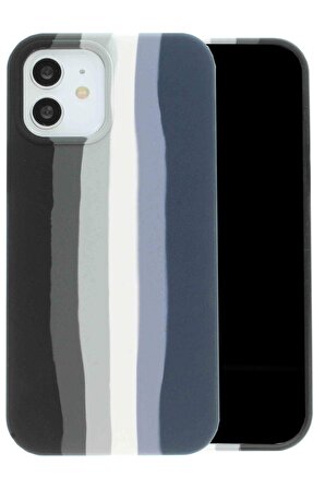 iPhone 13 Pro Max Leke Tutmaz Rainbow Desenli içi Kadife Siyah Kılıf