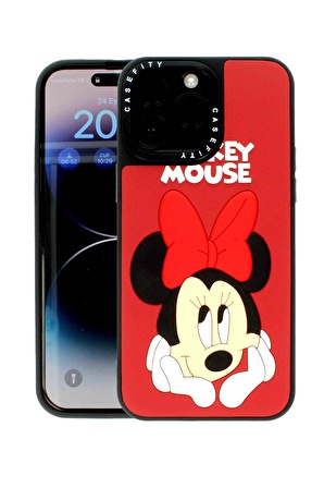 iPhone 13 Pro Max Uyumlu Baskılı ve Kabartmalı Kırmızı Renk Lansman Kılıf Micky Mouse