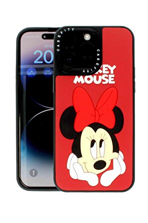 iPhone 13 Pro Uyumlu Baskılı ve Kabartmalı Kırmızı Renk Lansman Kılıf Micy Mouse