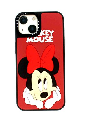 iPhone 13 Uyumlu Baskılı ve Kabartmalı Kırmızı Renk Lansman Kılıf Micy Mouse