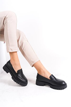 Oxford Siyah Yüksek Taban  Kadın Ayakkabı