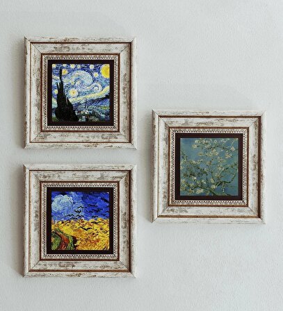 Vincent Van Gogh 3'lü Çerçeveli Taş Tablo , Çerçeveli Taş Duvar Dekoru