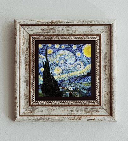 Vincent Van Gogh Starry Night Çerçeveli Taş Tablo , Çerçeveli Taş Duvar Dekoru