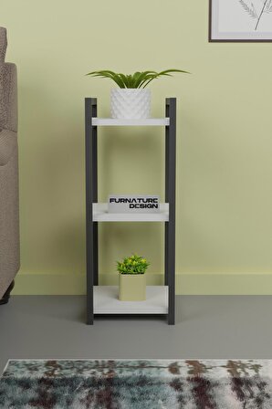 CMK Store Metal Ahşap Dekoratif Çok Amaçlı Raf 3 Katlı Banyo Mutfak Rafı Çiçeklik Organizer Beyaz