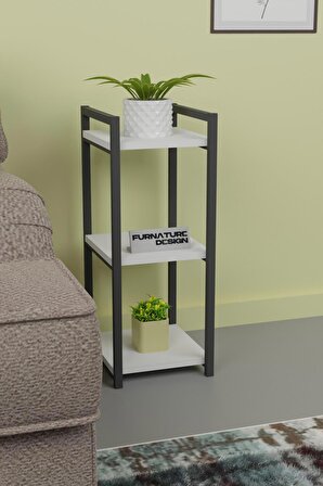 CMK Store Metal Ahşap Dekoratif Çok Amaçlı Raf 3 Katlı Banyo Mutfak Rafı Çiçeklik Organizer Beyaz