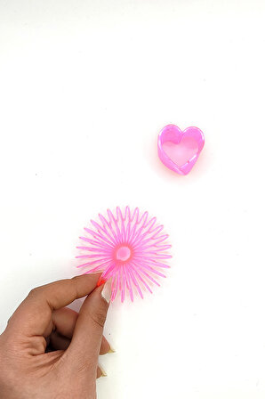Mini Kalp Şekilli Neon Pembe Stres Yayı Oyuncak Stres Yayı - 3 cm çapında - 1 Adet