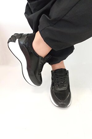 G-221 PARAŞÜT Yüksek Taban  Kadın Ayakkabı-Siyah