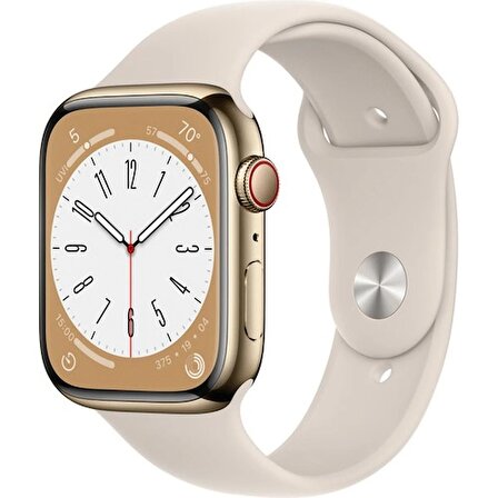 TEŞHİR Apple Watch Series 8 Gps + Cellular 45MM Altın Rengi Paslanmaz Çelik Kasa ve Spor Kordon MNKM3TU/A