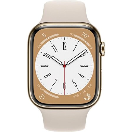 TEŞHİR Apple Watch Series 8 Gps + Cellular 45MM Altın Rengi Paslanmaz Çelik Kasa ve Spor Kordon MNKM3TU/A