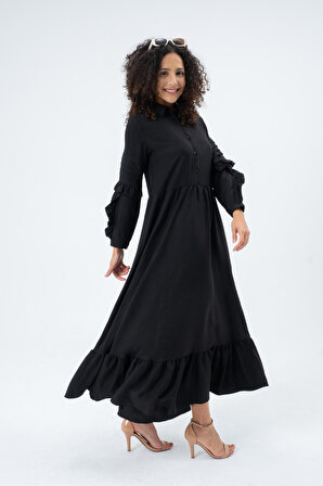 23183-Kadın Eteği Fırfırlı Ebise - Siyah