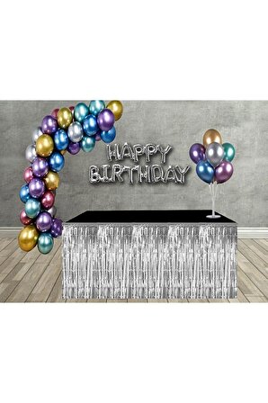 Doğum Günü Süsleme Seti Krom Balon, Balon Zinciri, Balon Standı, Masa Eteği, Folyo Bolon