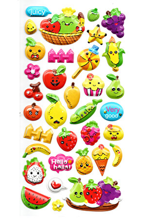 Sticker Kabartmalı Stiker Defter, Planlayıcı Etiket (limlra-040) - 17X9 cm - Meyveler