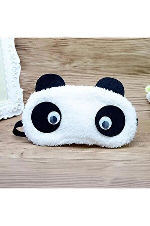 Nakres Peluş Panda Uyku Bandı Figürlü Uyku Göz Maskesi Göz Bandı Oynar Gözlü Uyku Gözlüğü