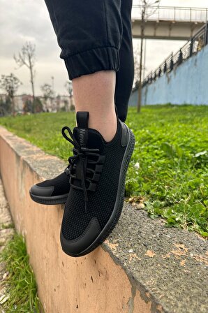 Günlük Kadın Erkek Sneaker Siyah Spor Ayakkabı Bağcıklı Rahat Esnek Tırtıklı Taban 567