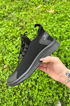 Günlük Kadın Erkek Sneaker Siyah Spor Ayakkabı Bağcıklı Rahat Esnek Tırtıklı Taban 567