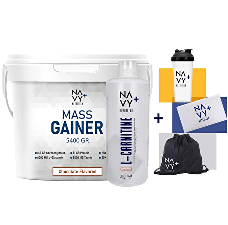 Navy Plus Nutrition 5400 Gr Mass Gainer + 1000 ML L-Carnitine + Shaker + Çanta + Havlu