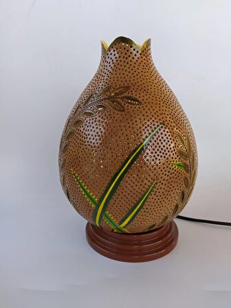 Su Kabağı Lamba Altlığı 15 cm Çapında Düğmeli Kablolu Kahverengi