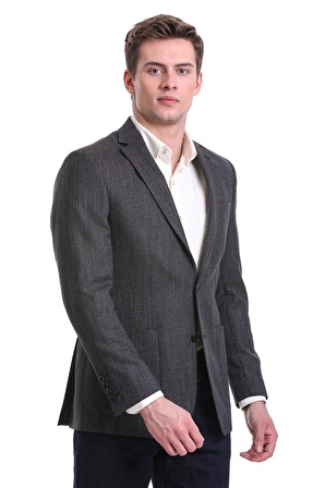 Lacivert Regular Fit Desenli Mono Yaka Klasik Ceket | 46