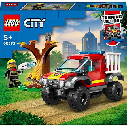 LEGO® City 4x4 Itfaiye Kamyonu Kurtarma Operasyonu 60393 - 5 Yaş ve Üzeri Için Itfaiyeci Minifigürü ve Kedi Figürü Içeren Oyuncak Yapım Seti (97 Parça)