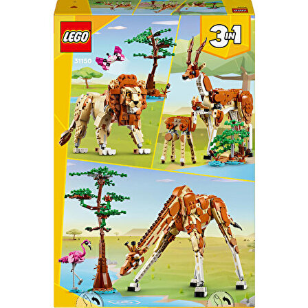 LEGO® Creator Vahşi Safari Hayvanları 31150 - 9 Yaş ve Üzeri Çocuklar için İnşa Edilebilen Zürafa, Ceylan ve Aslan Model Seçenekleri İçeren 3#ü 1 Arada Yaratıcı Oyuncak Yapım Seti (780 Parça)