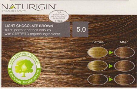 Organik İçerikli Saç Boyası (60 ml) - 5.0 Açık Çikolata Kahverengi - Naturigin