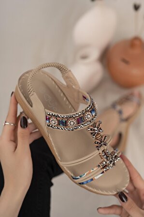 Khayt Begonia Anatomik Fashion Taşlı Günlük Kadın Sandalet